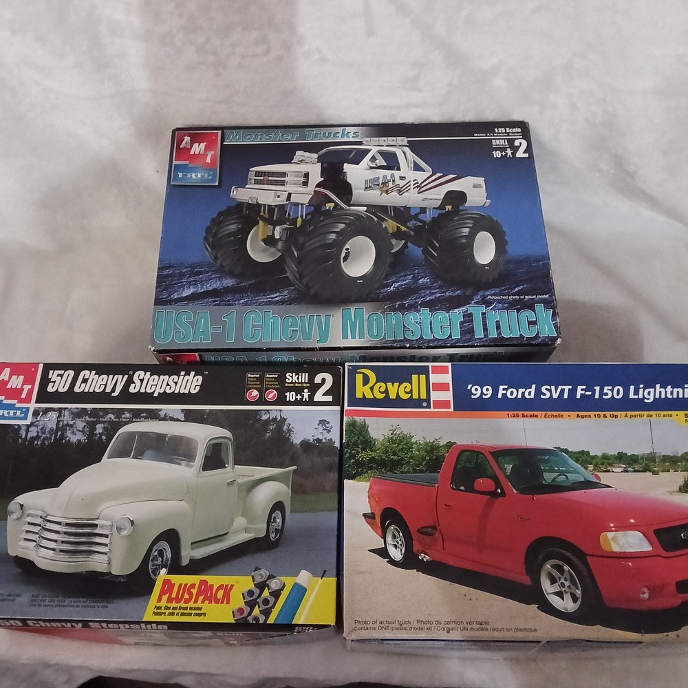 Lot 3 AMT Revell Model Kits USA-1 Chevy Monster Truck 50 Stepside 99 Ford F-150